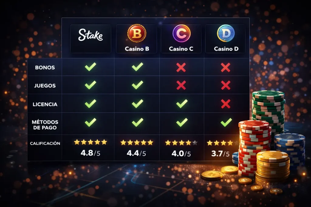 comparación de Stake Argentina con otros casinos online